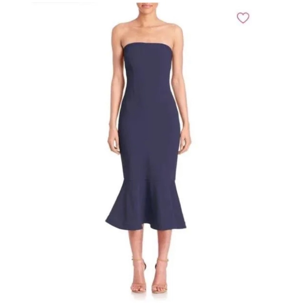 cinq a sept Navy Strapless Mermaid Hem Midi Dress